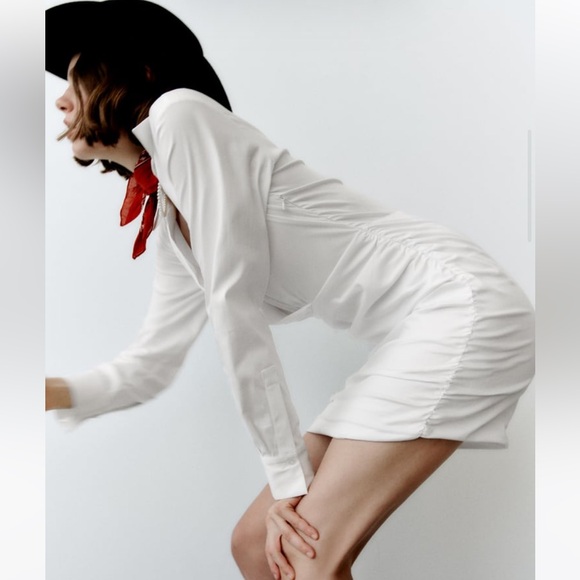 Zara white ruched shirt dress - Picture 3 of 7